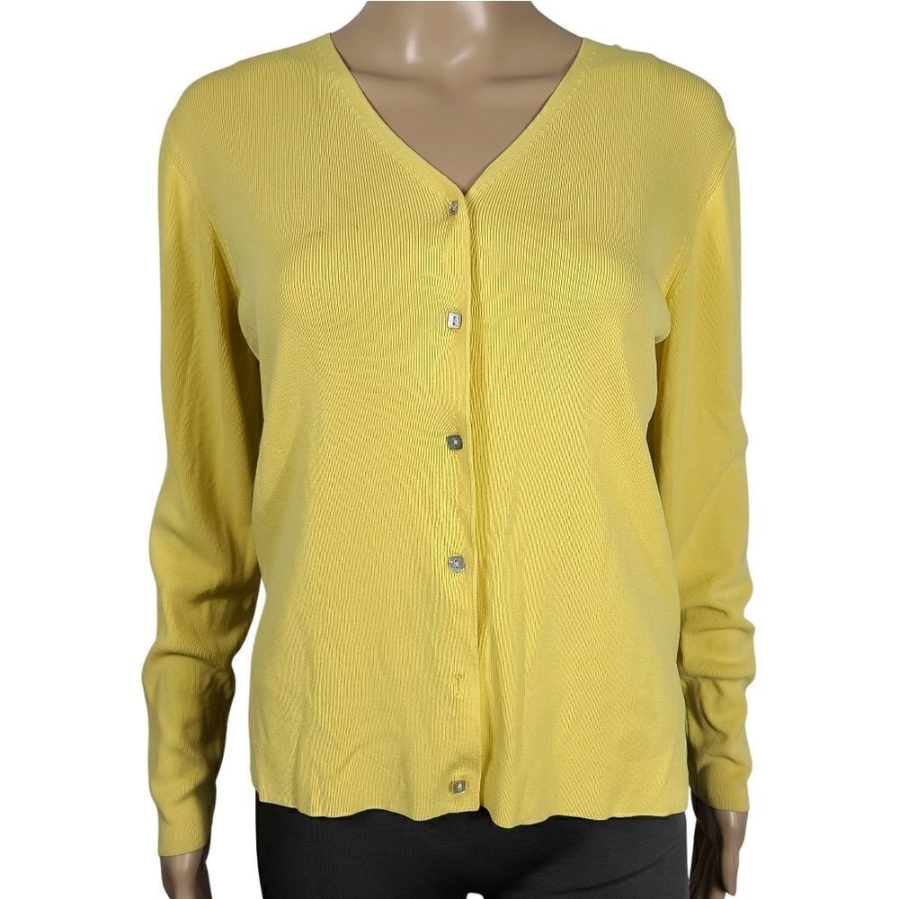 J.A.C. Yellow Knit Cardigan Sweater Square buttons